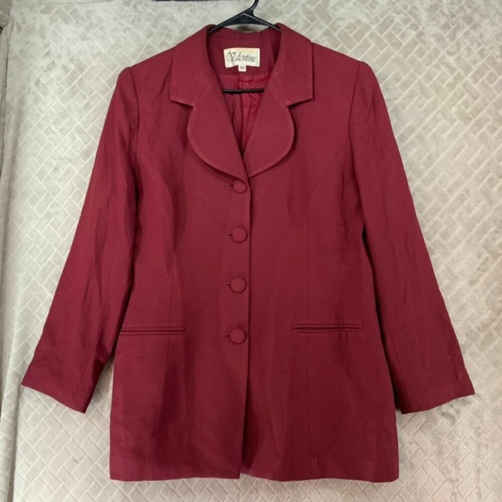 Valentine Womens 12 Jacket Red Button Front Minimalist Conservative Office Wear